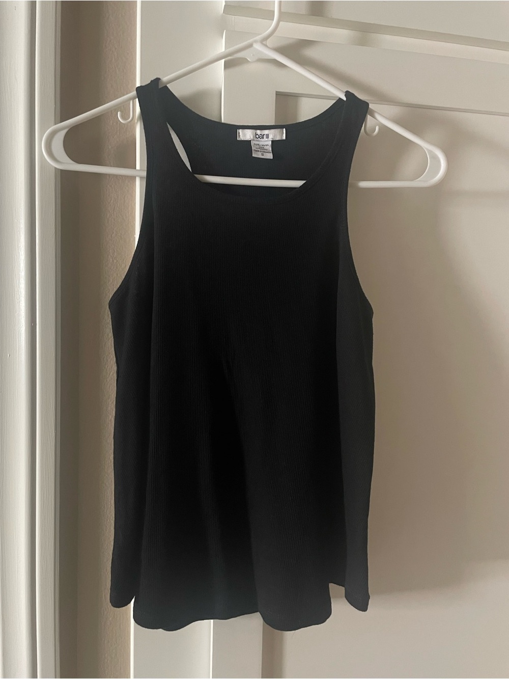 Bar III Black Ribbed Double Lined Scoop Neck Swing Tank Size S